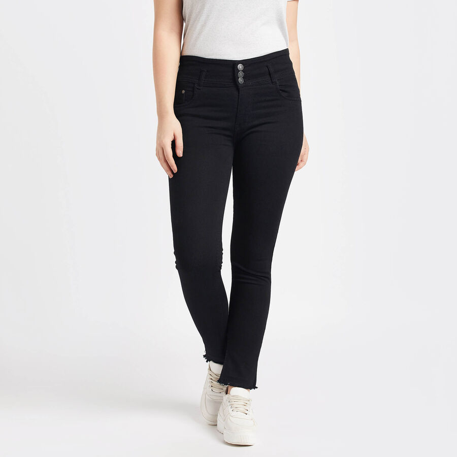 Basic Wash High Rise Skinny Jeans, काला, large image number null
