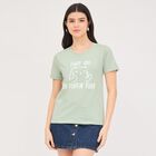 Women's Mint Green Round Neck Graphic Print T-Shirt, Light Green, small image number null