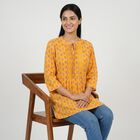 Women's Yellow Round Neck Printed Straight Kurti, Yellow, small