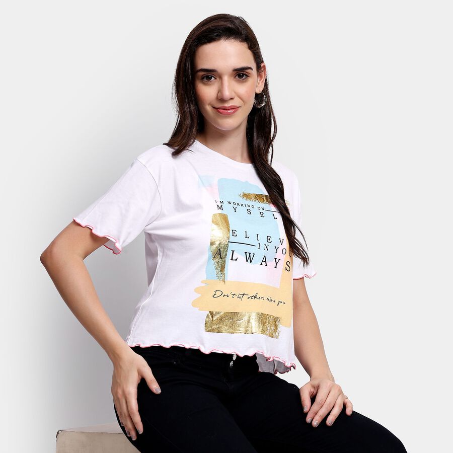 Ladies' 100% Cotton Crop  Top, Off White, large image number null