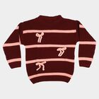 Girls Fuchsia Crew Neck Striped Pullover, Fuchsia, small