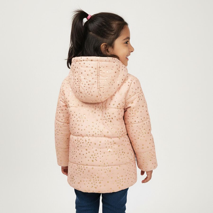 Girls' Light Beige Hooded Casual Jacket, गहरा पीला, large image number null