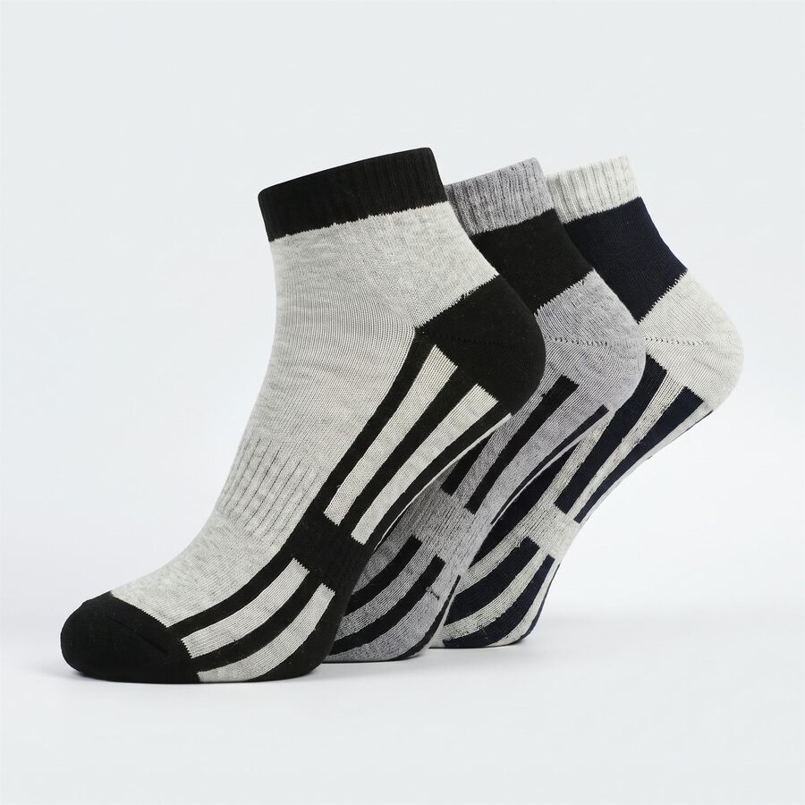 Men's Ankle Length Striped Pack of 3 Socks ( Blue, Grey, Black ), Black, large