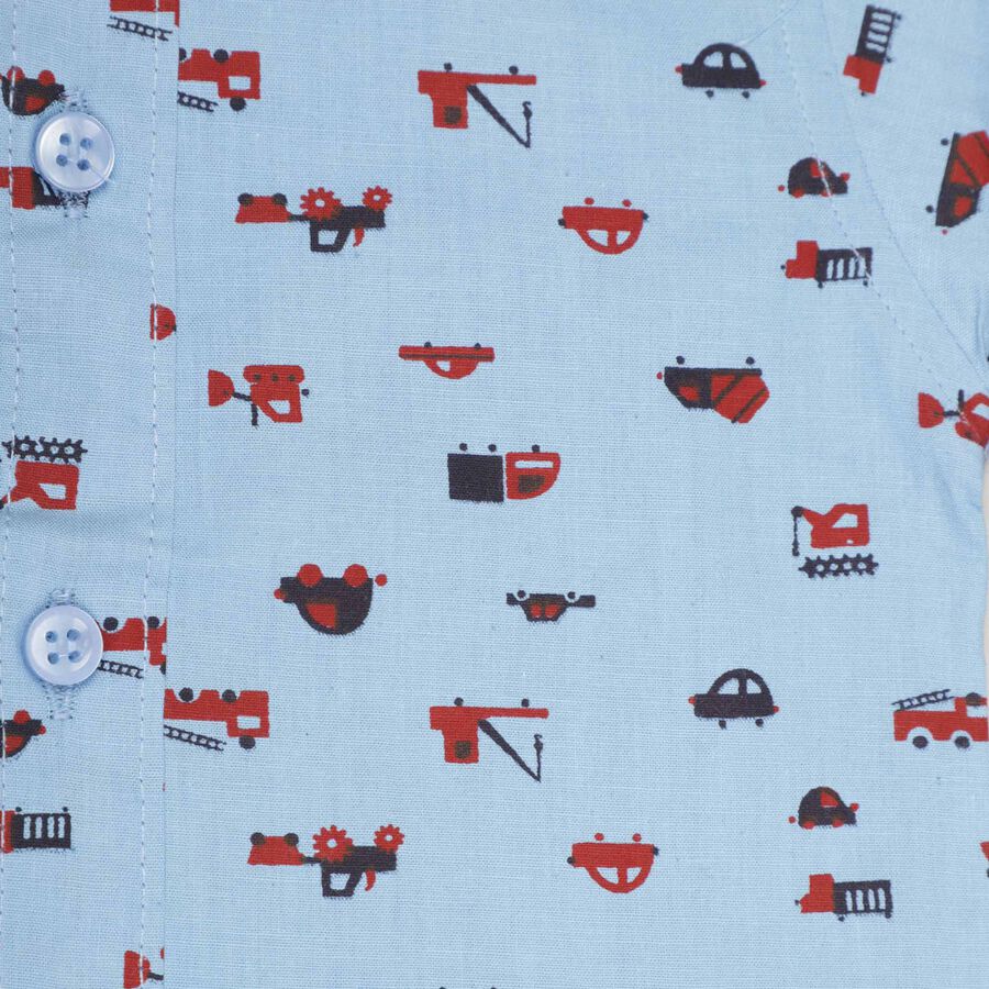 Infants Cotton Printed Casual Shirt, Mid Blue, large image number null
