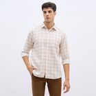Men's Beige Cotton Classic Casual Shirt, Beige, small