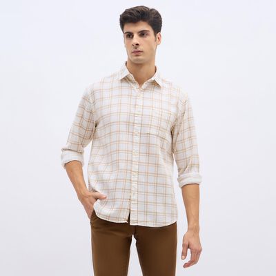 Men's Beige Cotton Classic Casual Shirt