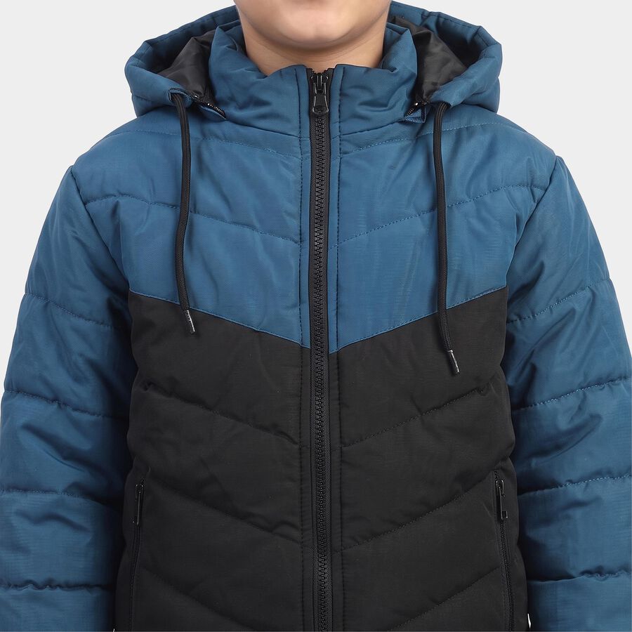 Boys Blue Hooded Puffer Jacket, Teal Blue, large