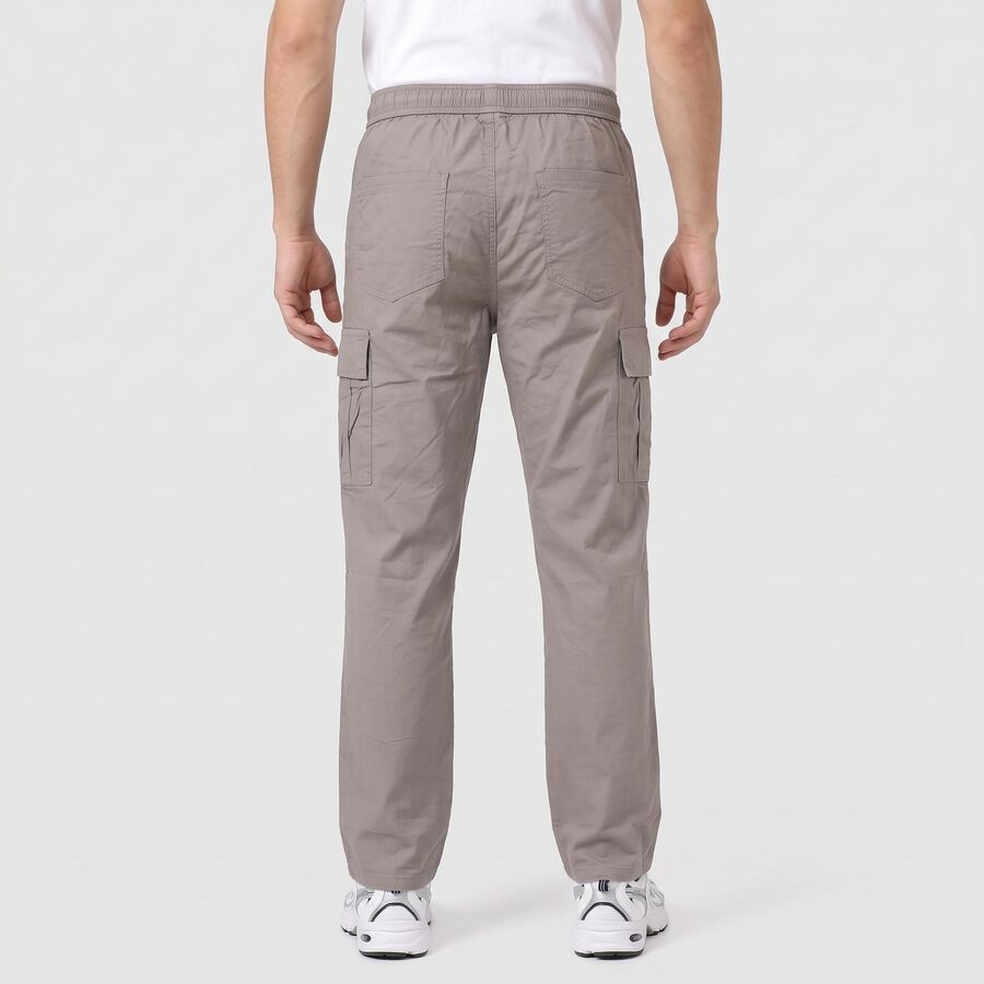 Men's Grey Slim Fit Drawstring Cargo Trousers, हल्का ग्रे, large