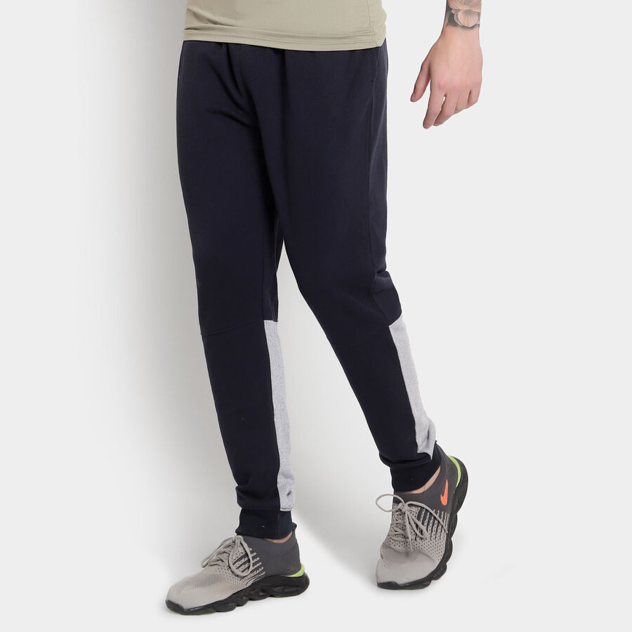 Cut & Sew Slim Fit Jogger Track Pants, Navy Blue, large image number null