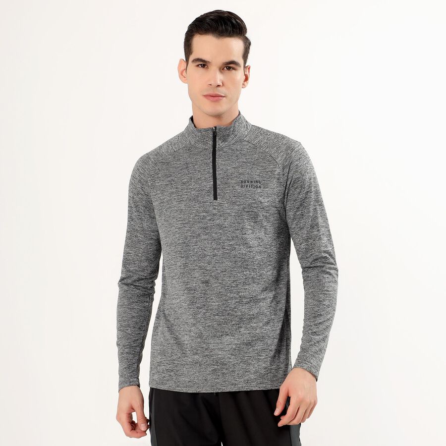 Men's Dark Grey Zip Neck Slim Fit Sweatshirt, Dark Grey, large image number null