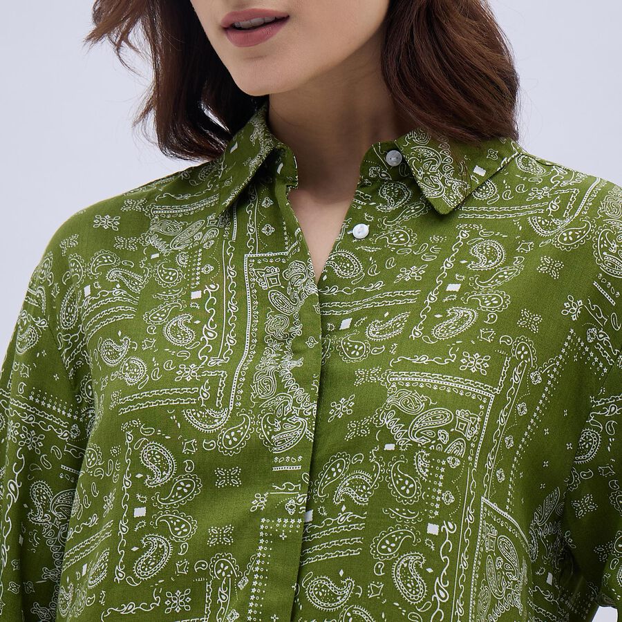 Women's Muted Olive Green Paisley Printed Ethnic Set, Light Green, large