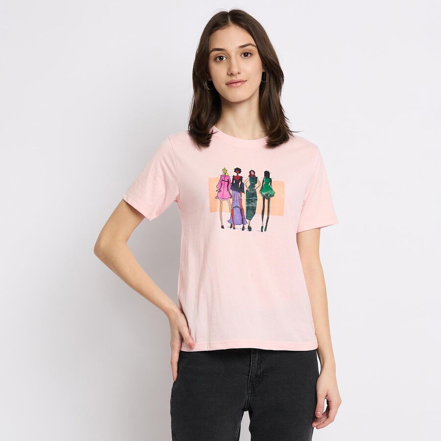 Ladies' Round Neck T-Shirt , हल्का गुलाबी, large image number null