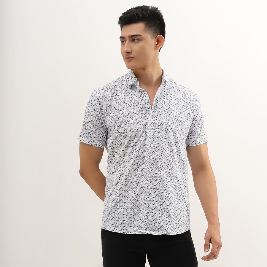 Men's Snow White Cotton Regular Collar Casual Shirt, White, large image number null