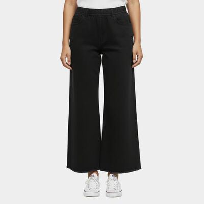 Girls' Jet Black Wide Leg Raw Hem Jeans