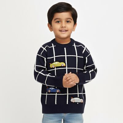Boys Deep Midnight Navy Blue Crew Neck Casual Pullover