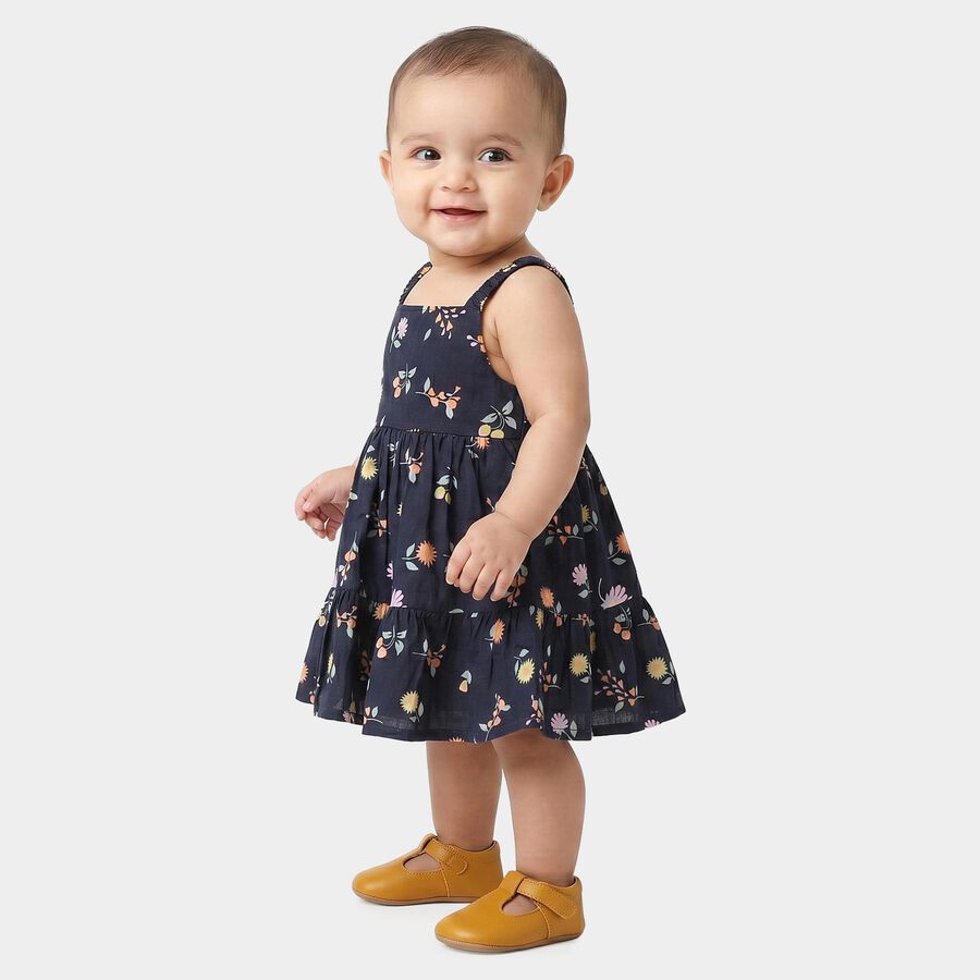 Infants' Navy Blue Tiered Floral Printed Frock, नेवी ब्लू, large