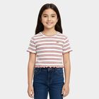 Girls Red Cotton Round Neck Casual T-Shirt, Red, small