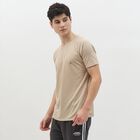 Men's Light Beige Crew Neck Athleisure T-Shirt, Beige, small