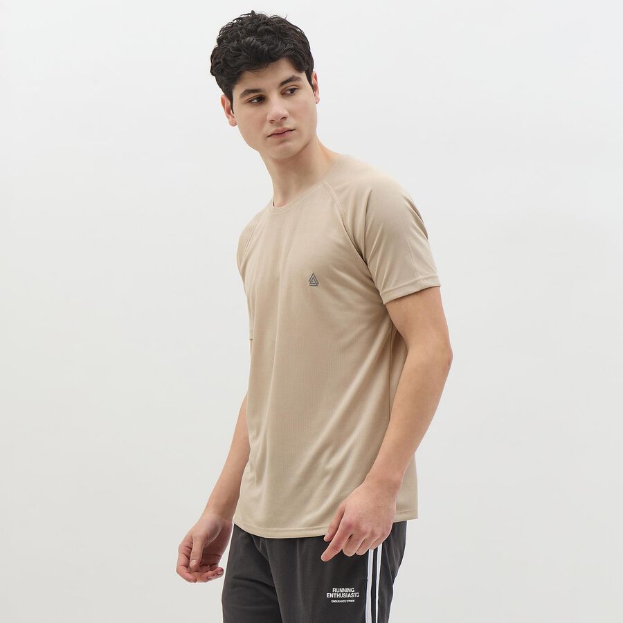 Men's Light Beige Crew Neck Athleisure T-Shirt, Beige, large