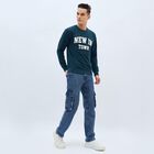 Men's Dark Teal Crew Neck Casual Sweatshirt, Teal Blue, small image number null