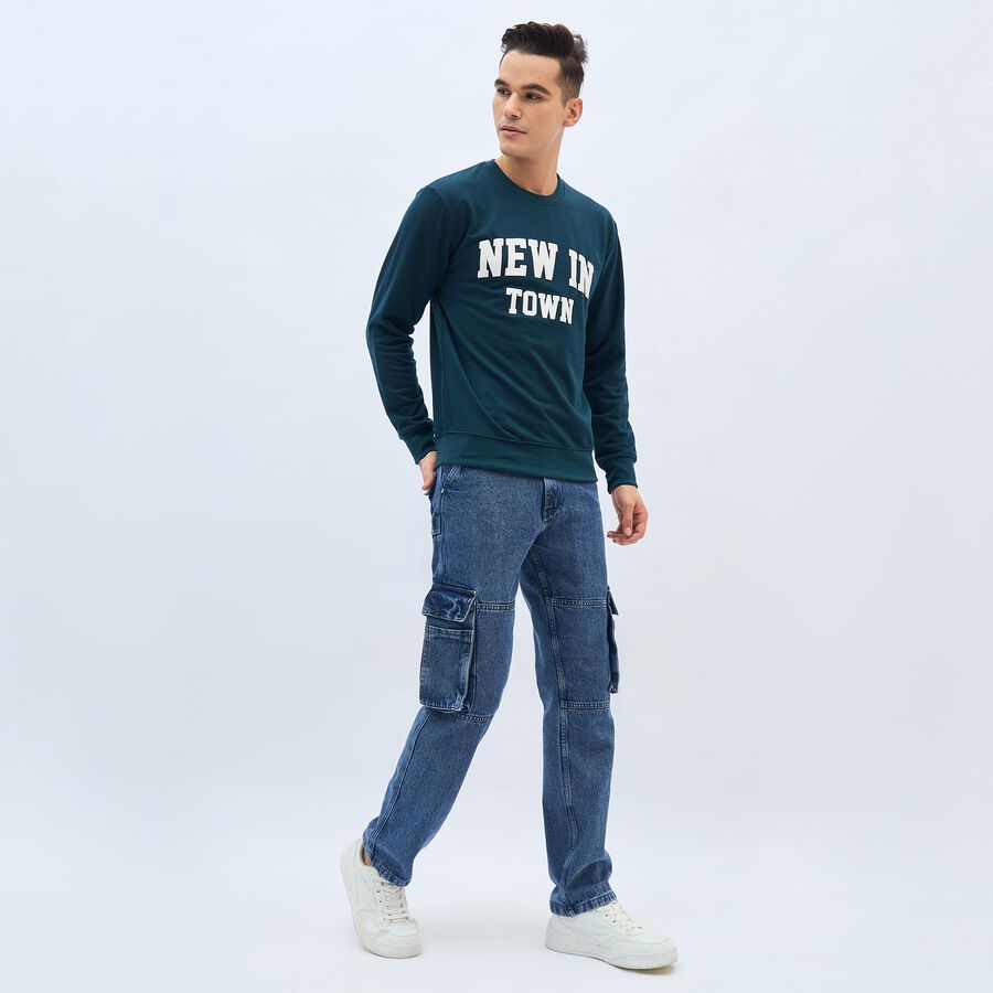 Men's Dark Teal Crew Neck Casual Sweatshirt, Teal Blue, large image number null