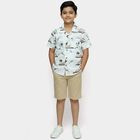 Boys' Peach Cotton Half Sleeve Cuban Collar Casual Shirt, Peach, small