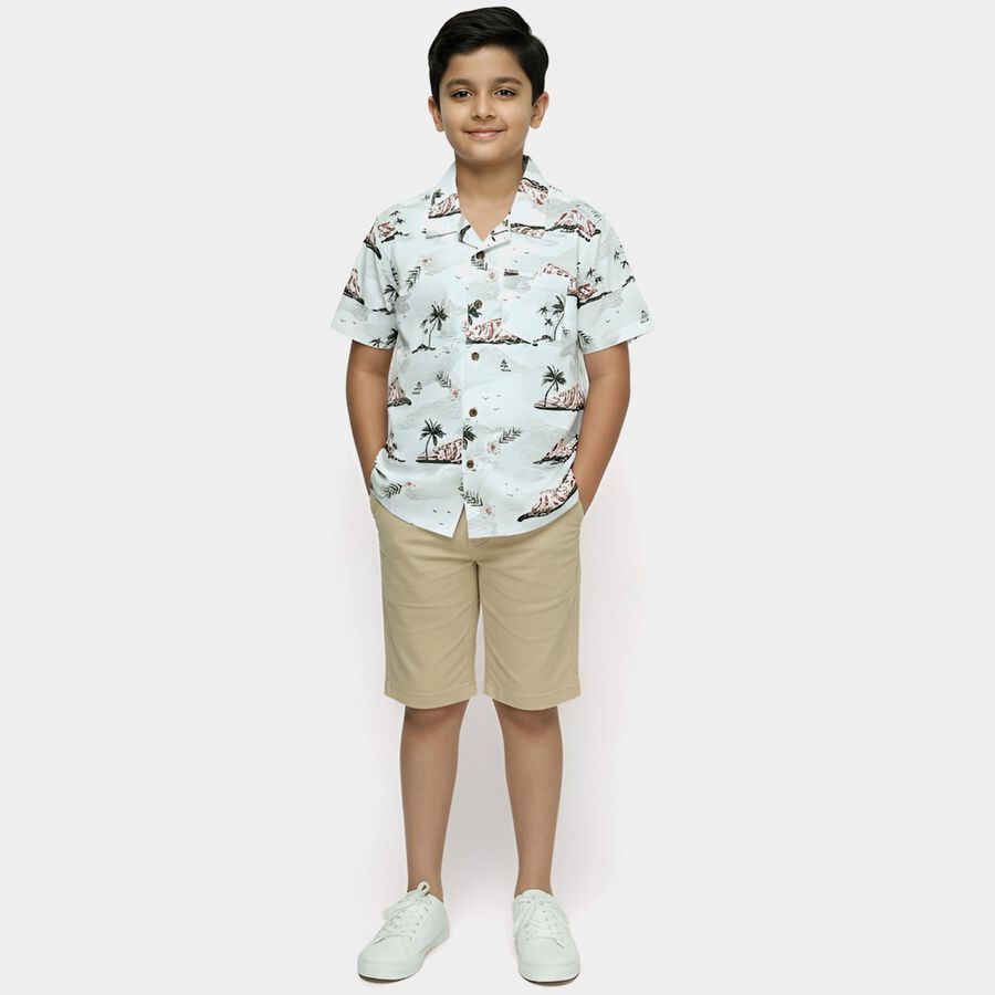 Boys' Peach Cotton Half Sleeve Cuban Collar Casual Shirt, Peach, large