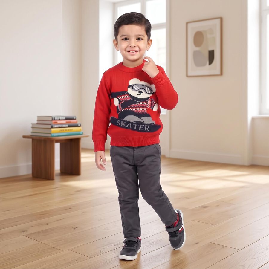 Boys Red Crew Neck Graphic Pullover, Red, large