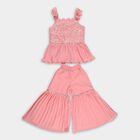 Girls' Soft Pink Sleeveless Festive Top and Palazzo Fusion Set with Dupatta, Peach, small image number null
