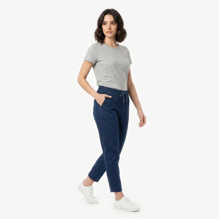 Women's Navy Blue Slim Fit Drawstring Jeans, Dark Blue, large