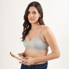 Women's Light Grey Cotton Blend Wireless Bra, Melange Light Grey, small