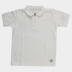 Boys White Cotton Round Neck Casual Half Sleeves T-Shirt, ऑफ व्हाइट, small