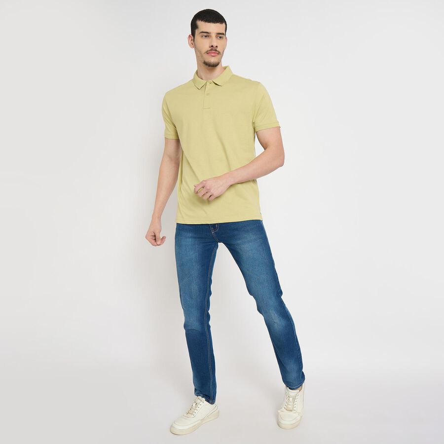 Men's 100% Cotton Collared Half Sleeves T-Shirt , Light Green, large