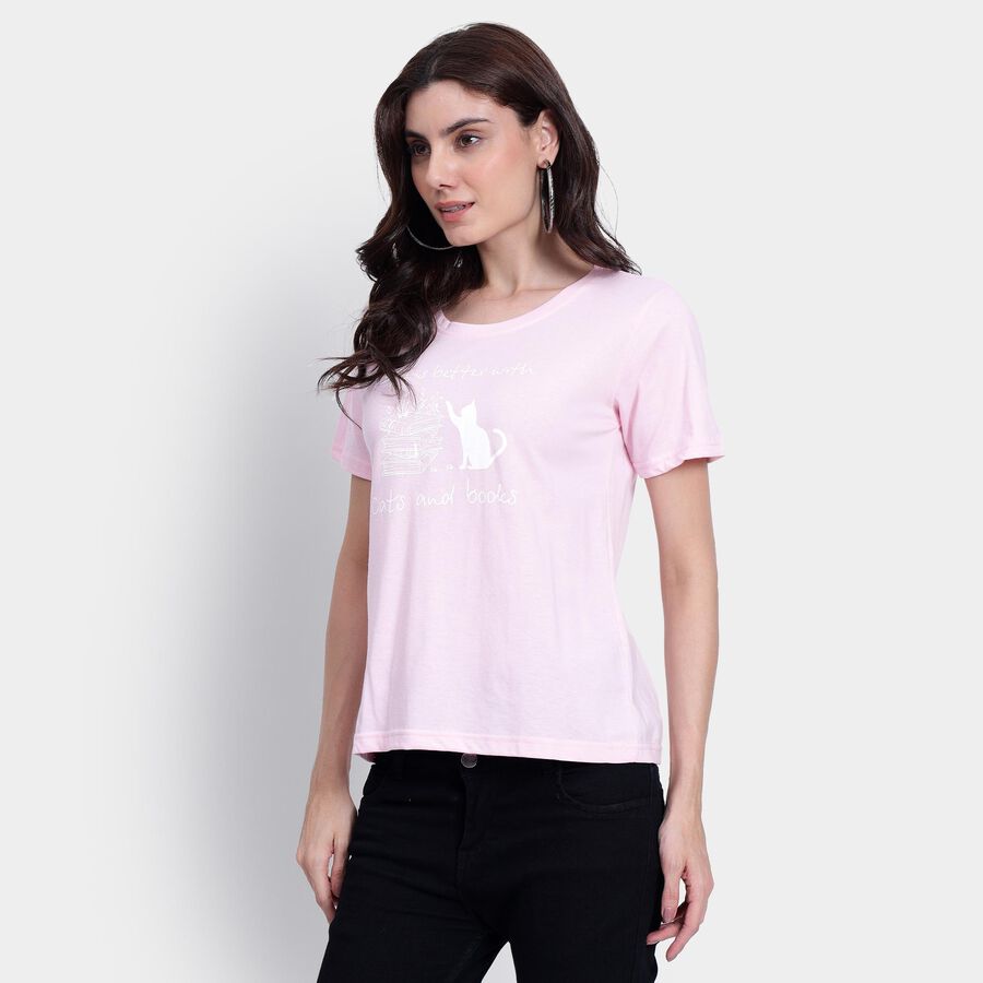 Ladies' Cotton Round Neck T-Shirt, Light Pink, large image number null