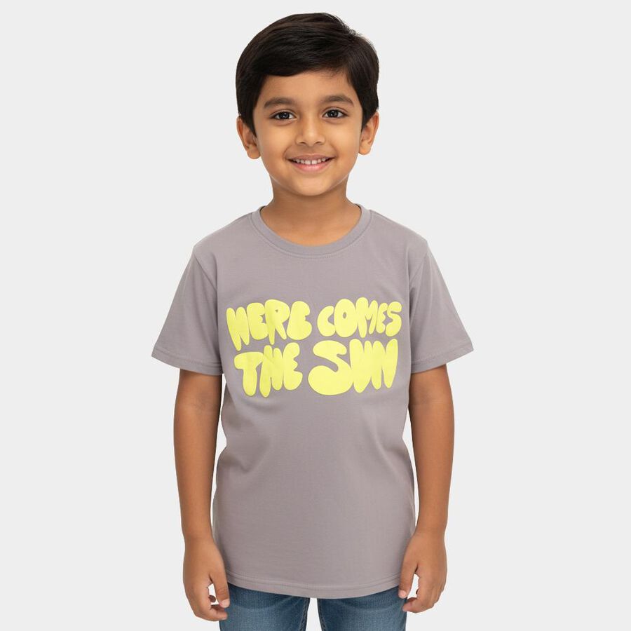 Boys Light Grey Round Neck Casual T-Shirt, Light Grey, large image number null