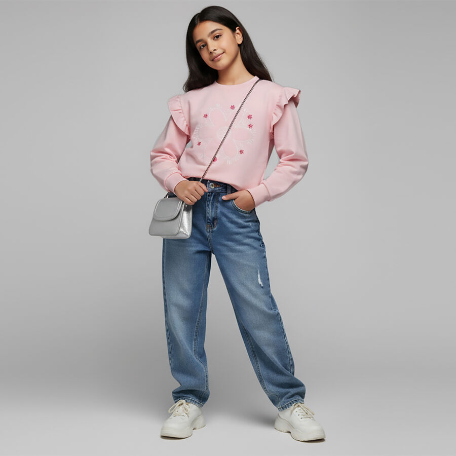 Girls' Sweatshirt, गुलाबी, large image number null
