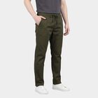 Men's Olive Slim Fit Flat-Front Casual Trousers, ओलिव, small