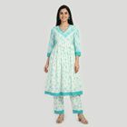 Women's Light Blue V-Neck Floral Printed Kurta, Light Blue, small