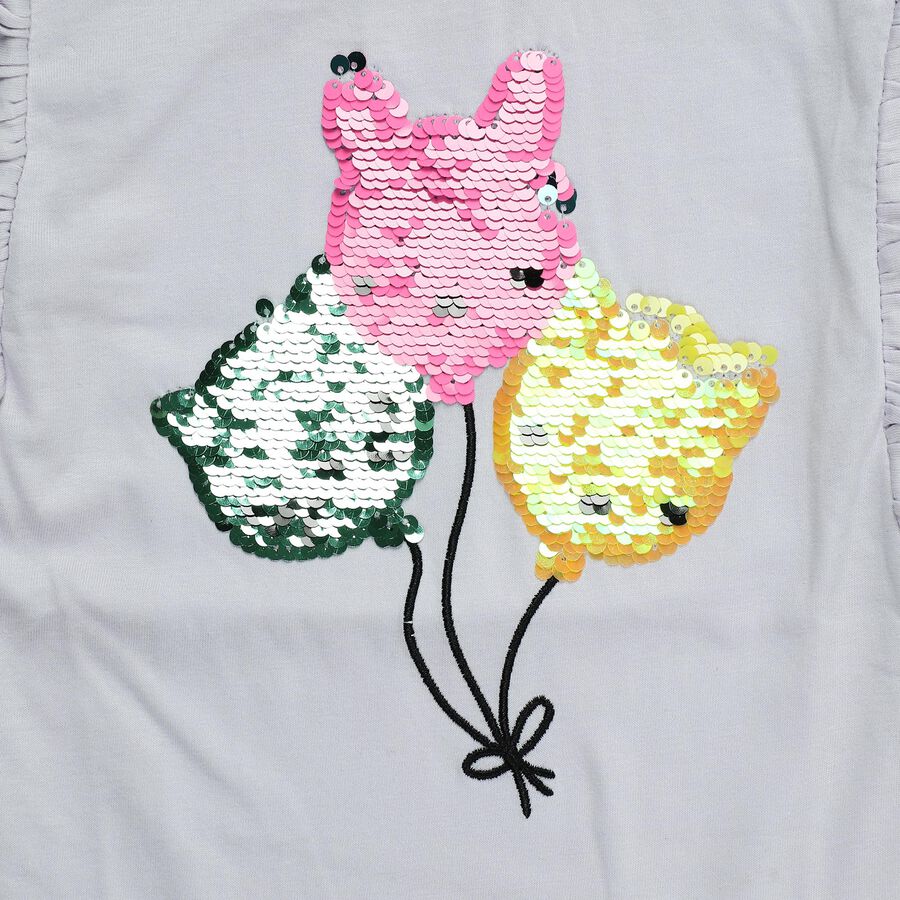 Girls' Purple Cotton Round Neck Romantic T-Shirt, लाइलेक, large