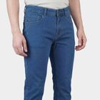 Men's Navy Blue Slim Fit Washed Jeans, मध्यम नीला, small
