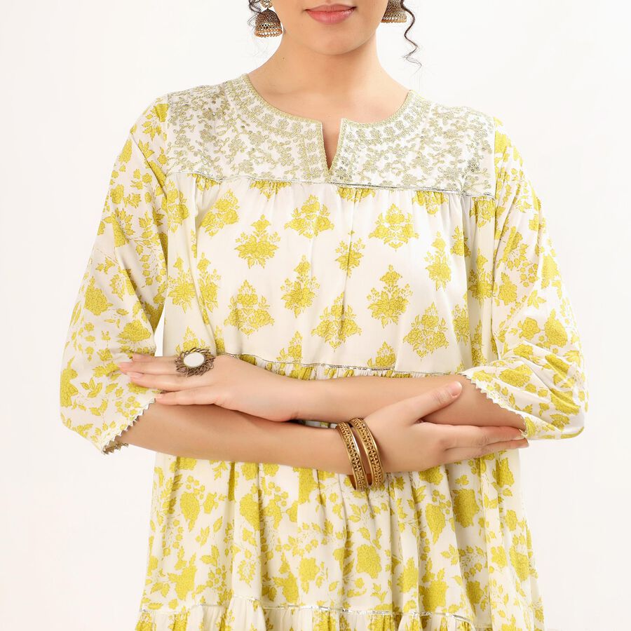 Women's Bright Mustard Yellow Embroidered Ethnic Set, Light Green, large image number null