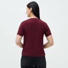 Women's Deep Burgundy Round Neck Casual Printed T-Shirt, वाइन, small