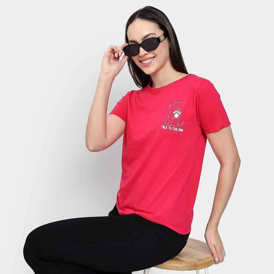 Ladies' Round Neck T-Shirt , रानी (फ्यूशिया), large image number null