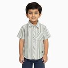 Boys Light Sage Green Striped Half Sleeve Classic Casual Shirt, Light Green, small image number null