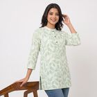 Women's Mint Green Cotton Mandarin Collar Floral Printed Straight Kurti, Light Green, small