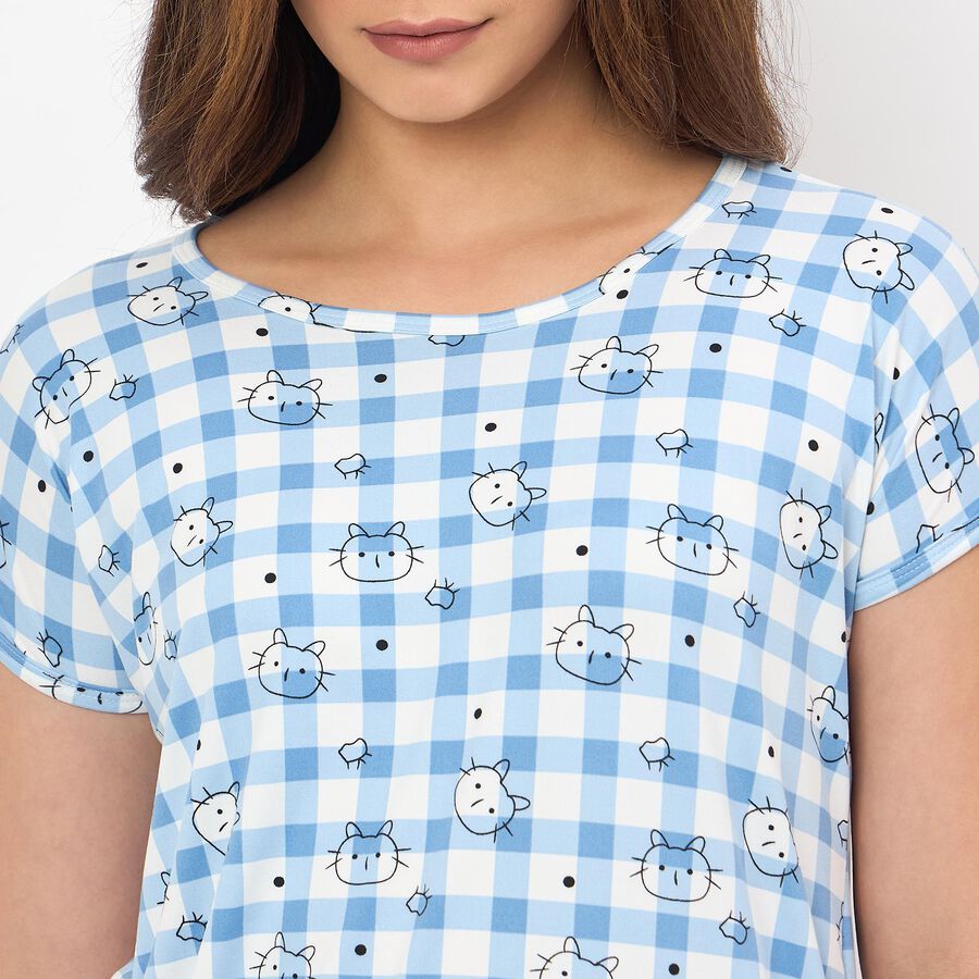 Women's Light Blue V-Neck Minimalist Nighty, Light Blue, large