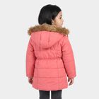 Girls' Pink Hooded Puffer Jacket, गुलाबी, small