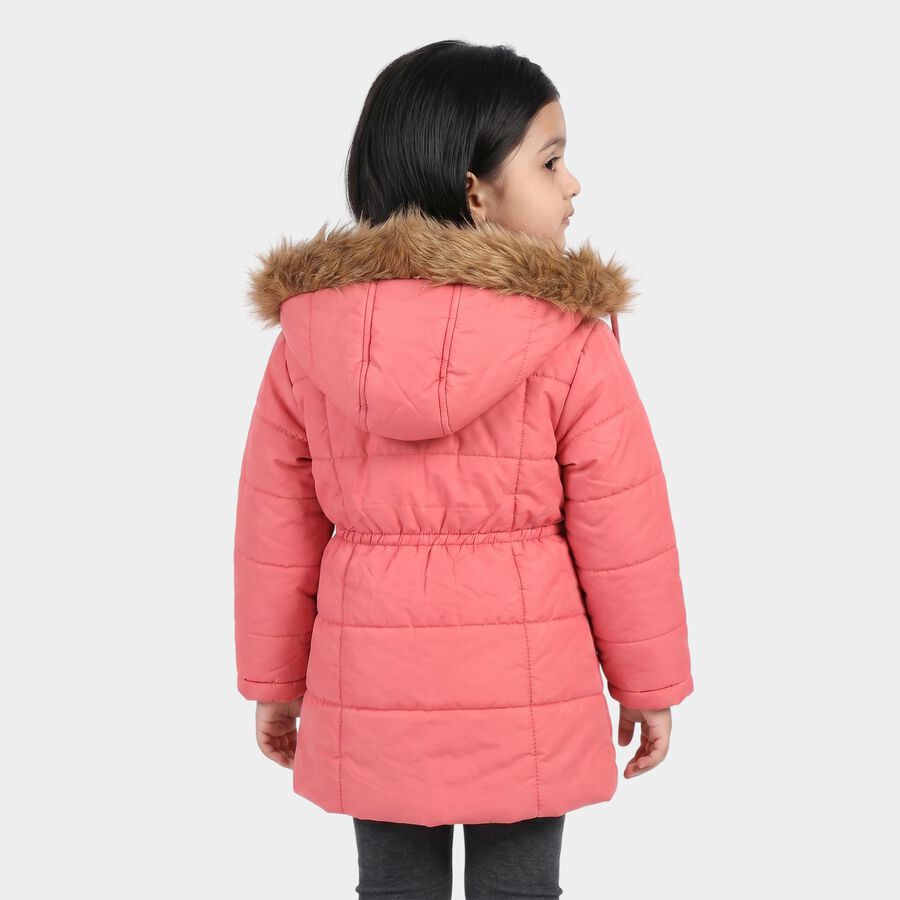 Girls' Pink Hooded Puffer Jacket, गुलाबी, large