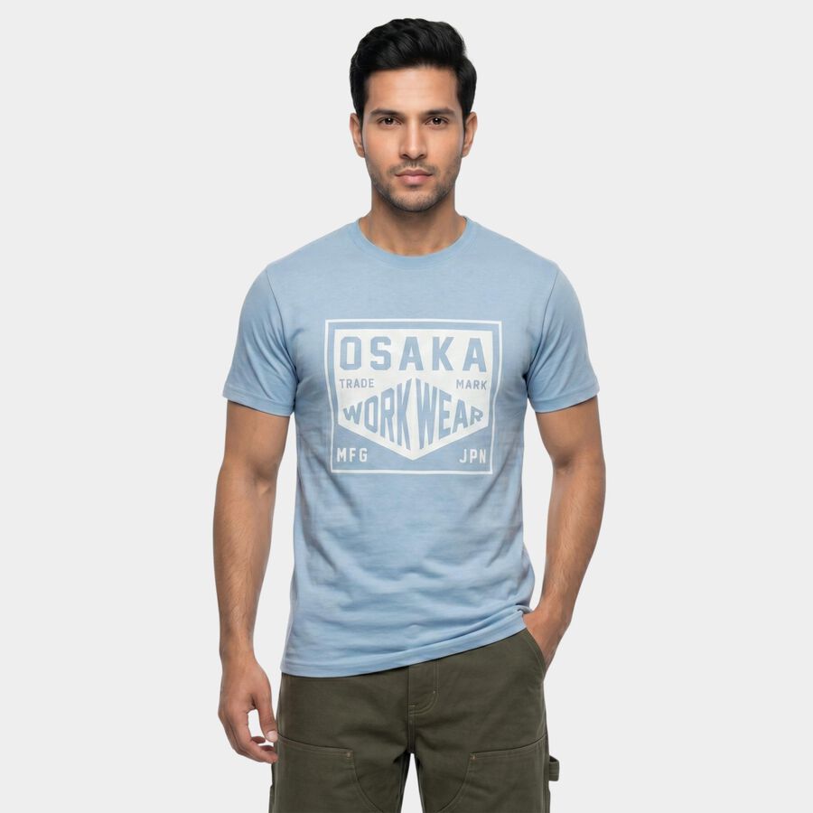 Men's Blue Round Neck Regular T-Shirt, Sky Blue, large