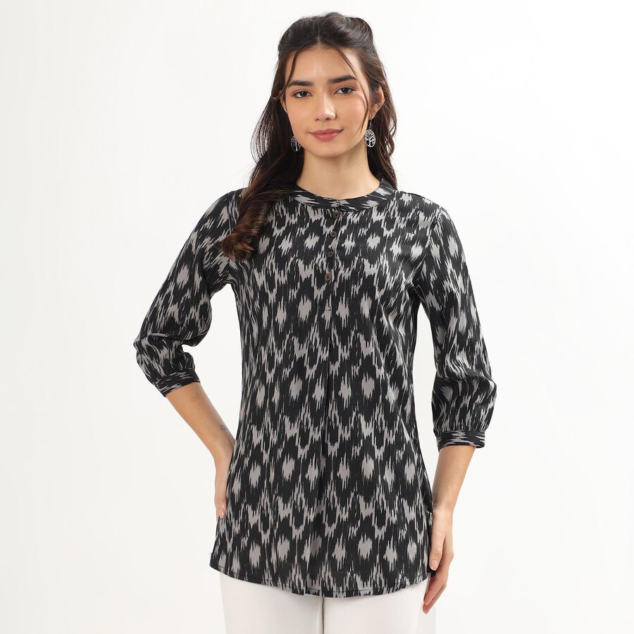 Women's Light Grey Round Neck Printed Kurti, Light Grey, large image number null